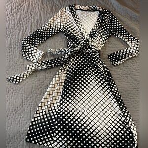 Banana Republic Black White Geometric Wrap Dress Long Sleeve Sz Small